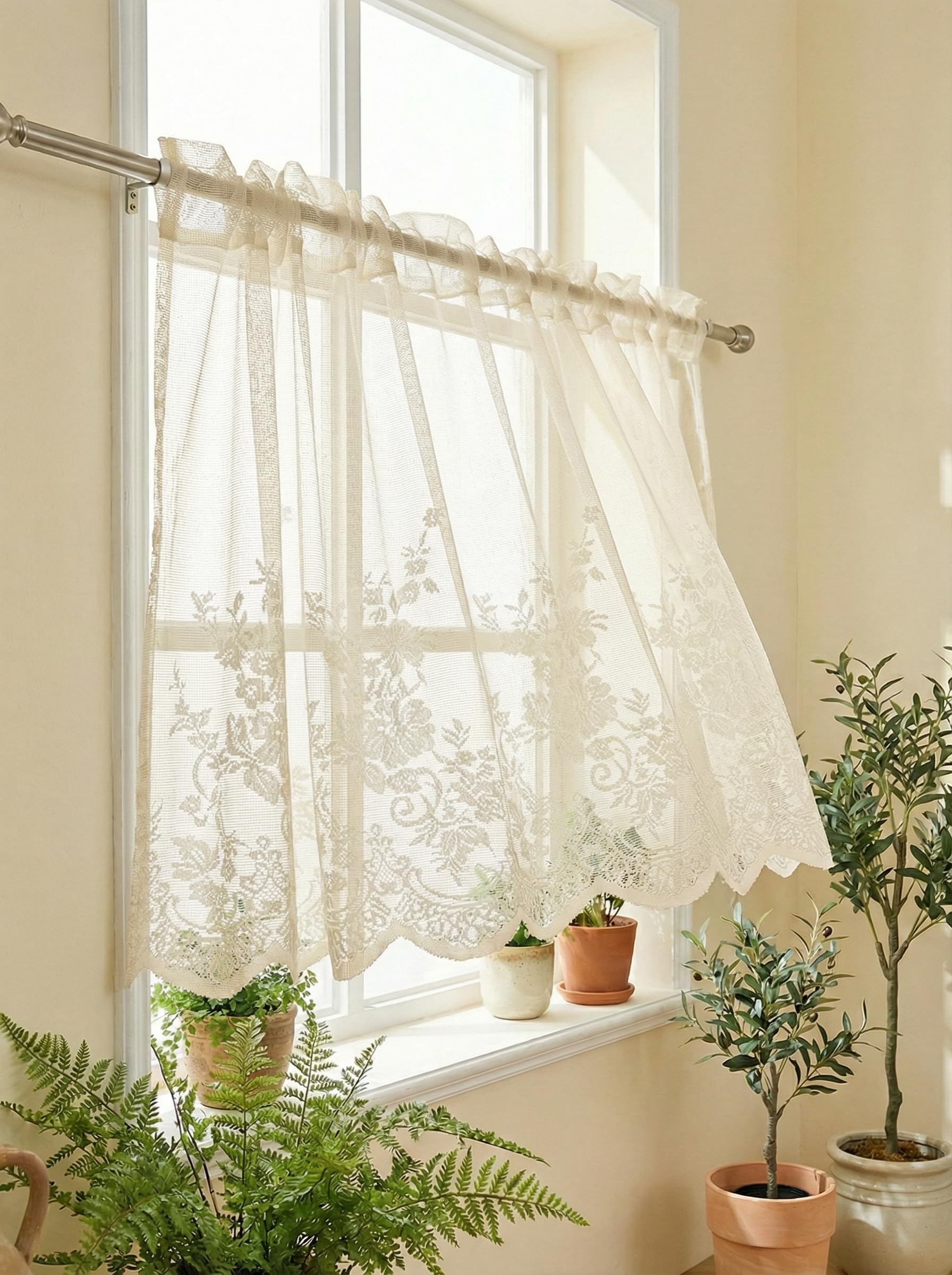 フィットバランスカーテン Amazon｜Molaxhome レースカーテンバランス 51x16インチ、花柄刺繍セミ